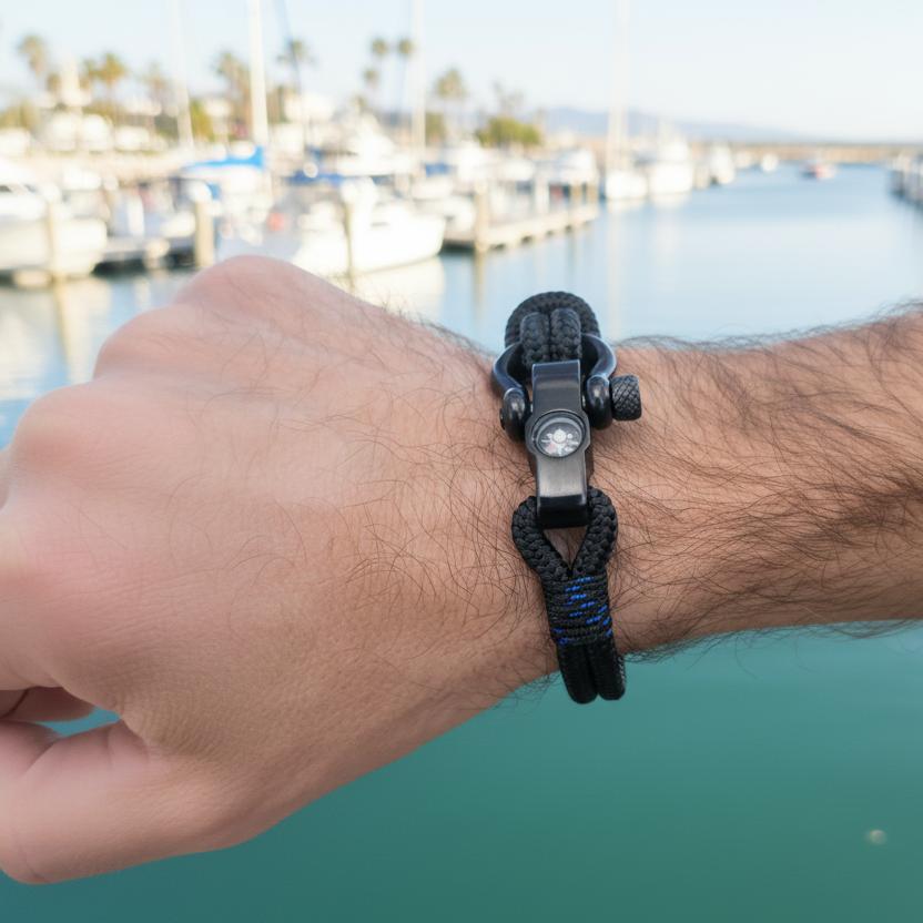 SEAMAN Compass Bracelet Black Blue Accent