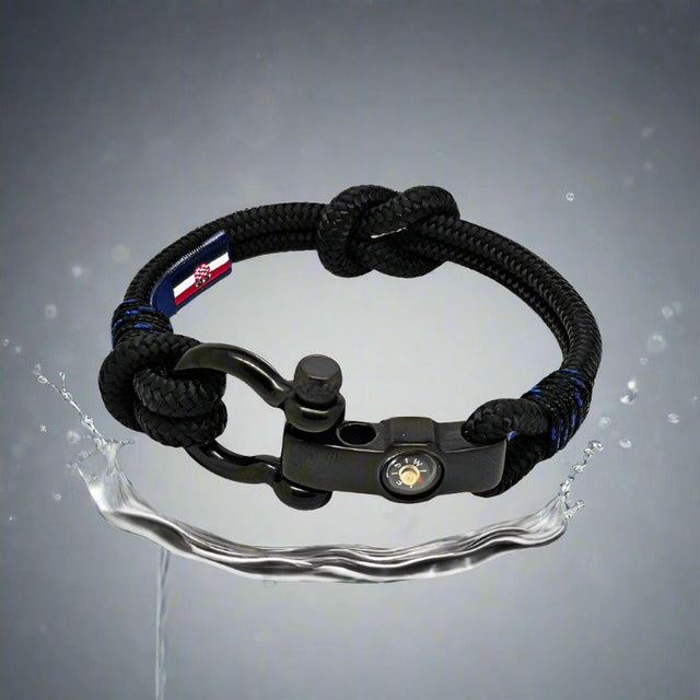 SEAMAN Compass Bracelet Black Blue Accent