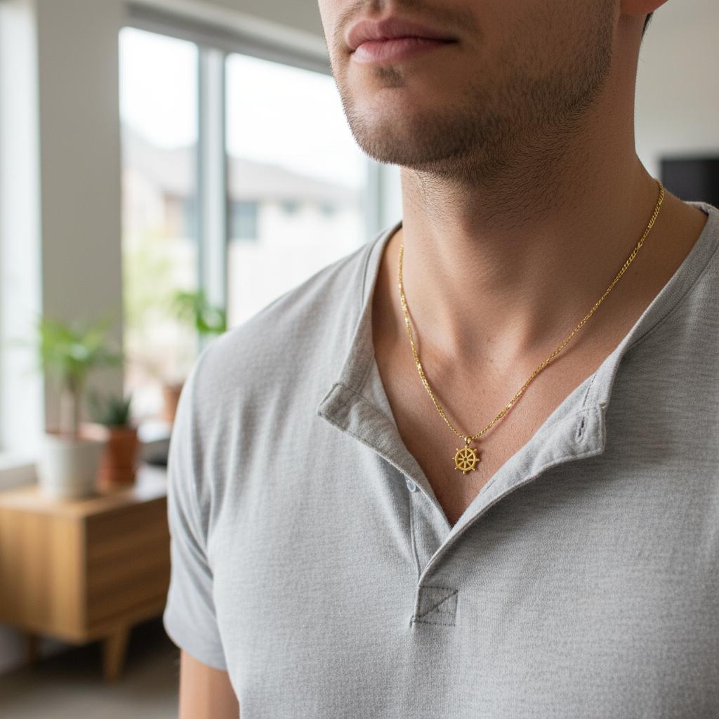 Steel necklace with OCEAN MINI boat wheel pendant