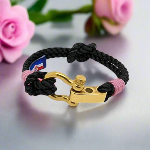 WAVES 4mm Nautical Clasp Bracelet Black Lavender Pink