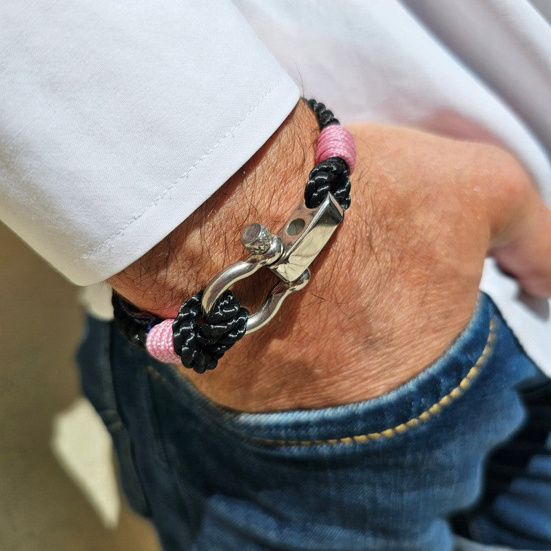 WAVES 4mm Nautical Clasp Bracelet Black Lavender Pink