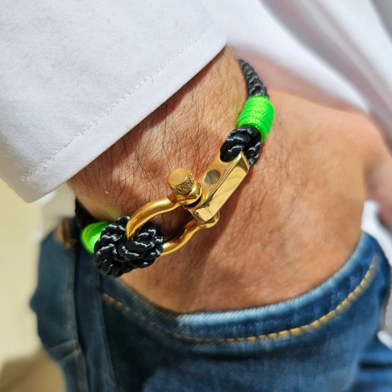 WAVES 4mm Nautical Clasp Bracelet Black Neon Green