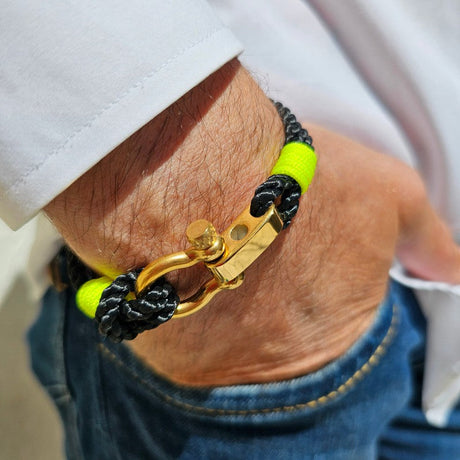 WAVES 4mm Nautical Clasp Bracelet Black Neon Yellow