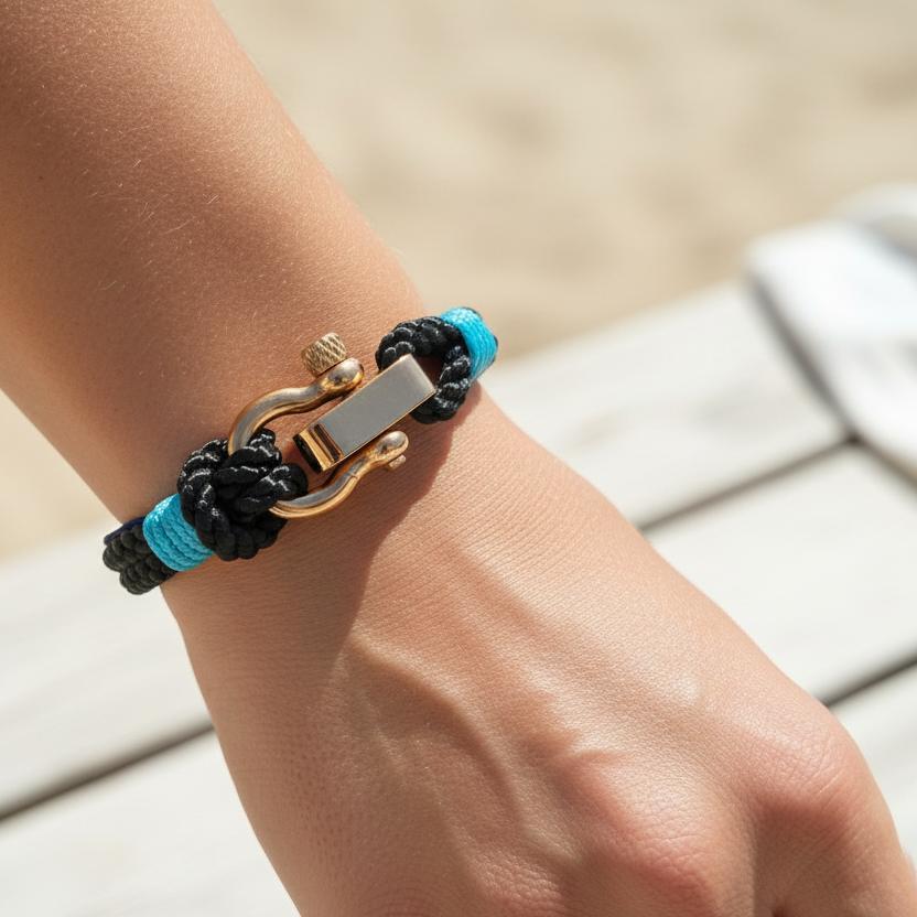 WAVES 4mm Nautical Clasp Bracelet Black Turquoise
