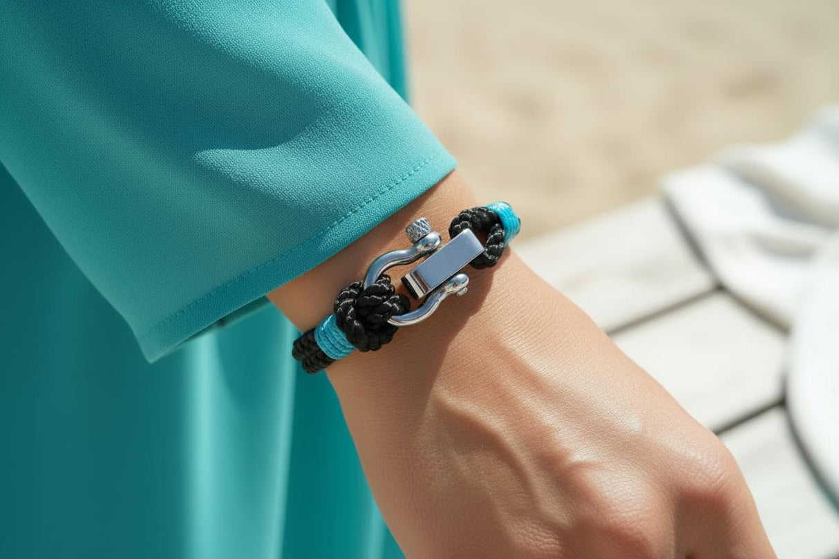 WAVES 4mm Nautical Clasp Bracelet Black Turquoise