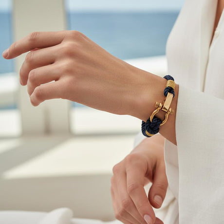 WAVES 4mm Nautical Clasp Bracelet Navy Blue Gold