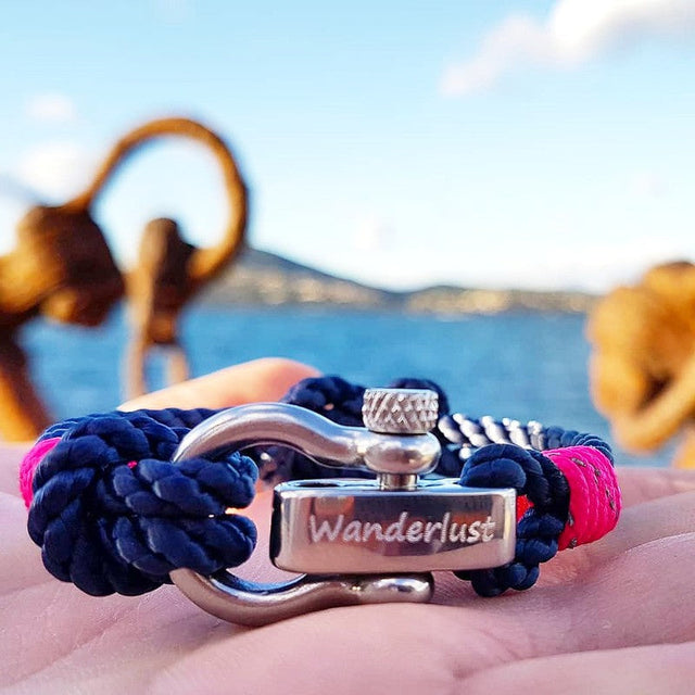 WAVES 4mm Nautical Clasp Bracelet Navy Blue Neon Pink