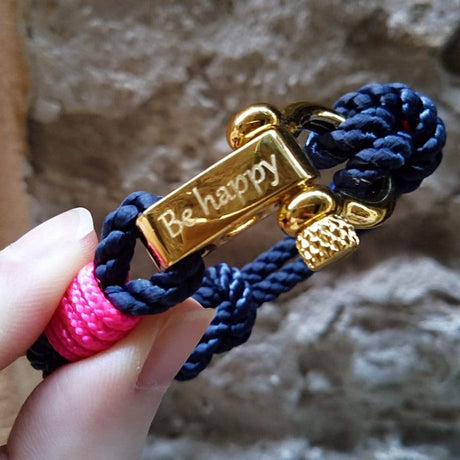 WAVES 4mm Nautical Clasp Bracelet Navy Blue Neon Pink