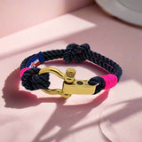 WAVES 4mm Nautical Clasp Bracelet Navy Blue Neon Pink