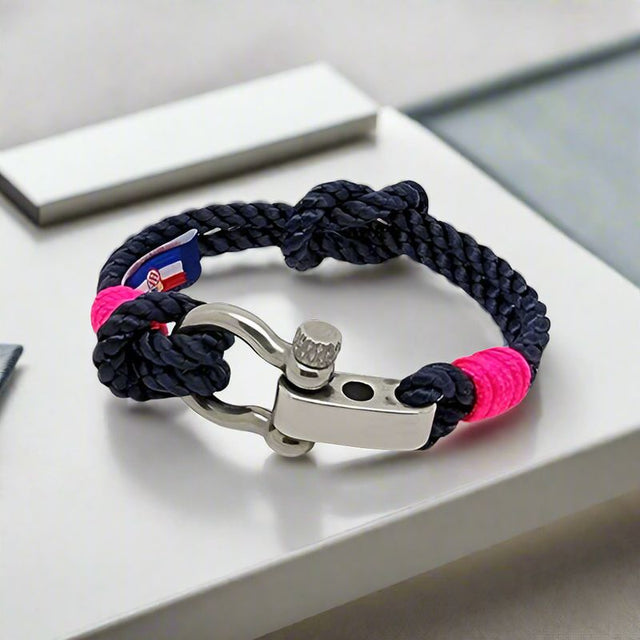 WAVES 4mm Nautical Clasp Bracelet Navy Blue Neon Pink