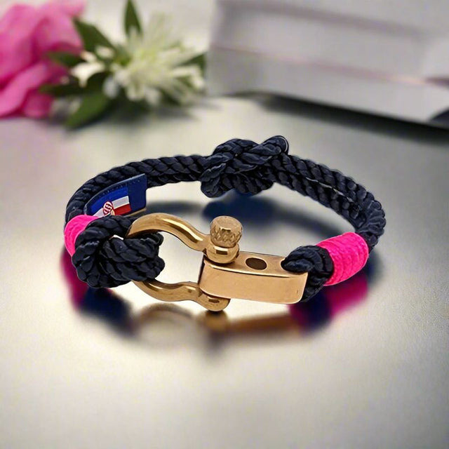 WAVES 4mm Nautical Clasp Bracelet Navy Blue Neon Pink