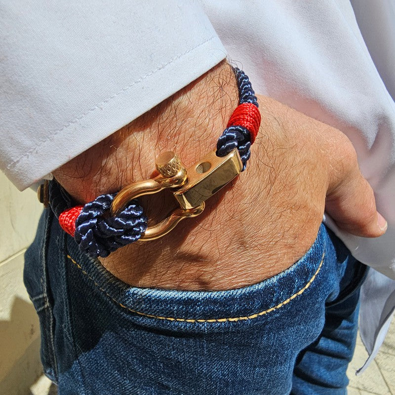 WAVES 4mm Nautical Clasp Bracelet Navy Blue Red