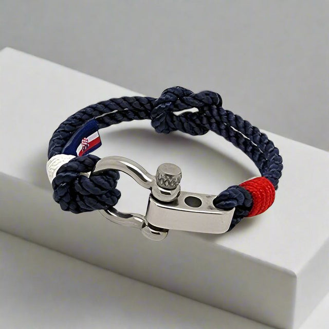 WAVES 4mm Nautical Clasp Bracelet Navy Blue Red White