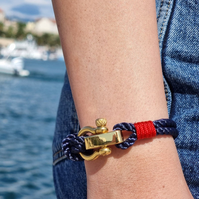 WAVES 4mm Nautical Clasp Bracelet Navy Blue Red White
