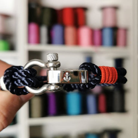 WAVES 4mm Nautical Clasp Bracelet Navy Blue Red White