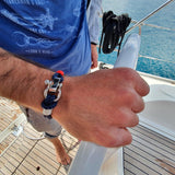 WAVES 4mm Nautical Clasp Bracelet Navy Blue Red White