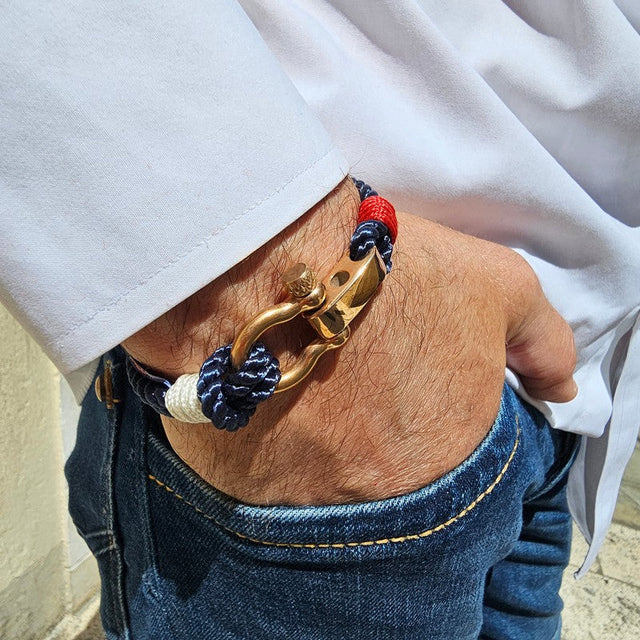 WAVES 4mm Nautical Clasp Bracelet Navy Blue Red White