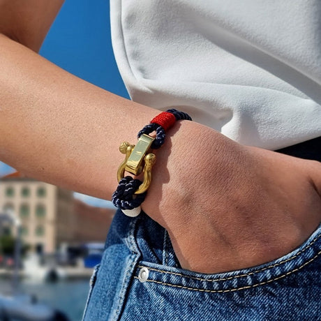 WAVES 4mm Nautical Clasp Bracelet Navy Blue Red White