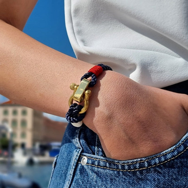 WAVES 4mm Nautical Clasp Bracelet Navy Blue Red White