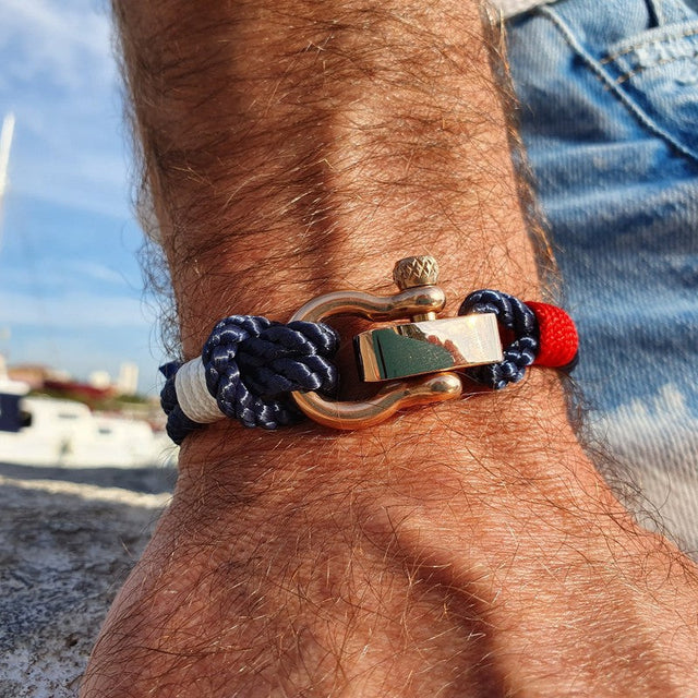 WAVES 4mm Nautical Clasp Bracelet Navy Blue Red White