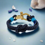 WAVES 4mm Nautical Clasp Bracelet Navy Blue Turquoise