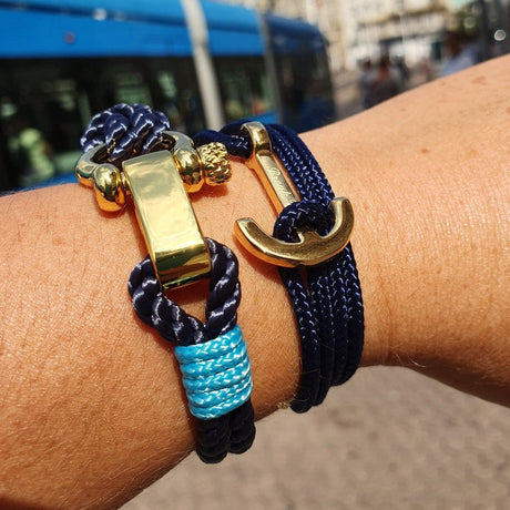WAVES 4mm Nautical Clasp Bracelet Navy Blue Turquoise