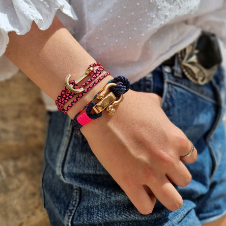 WAVES Soft Rope Bracelet Navy Blue Neon Pink