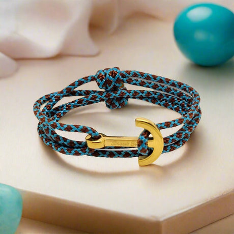 YACHT CLUB medium anchor bracelet turquoise brown