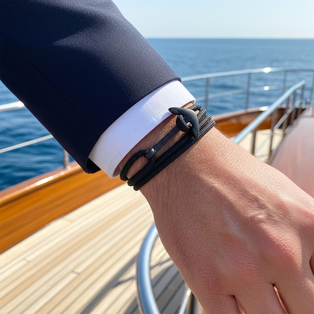 YACHT CREW big anchor bracelet black