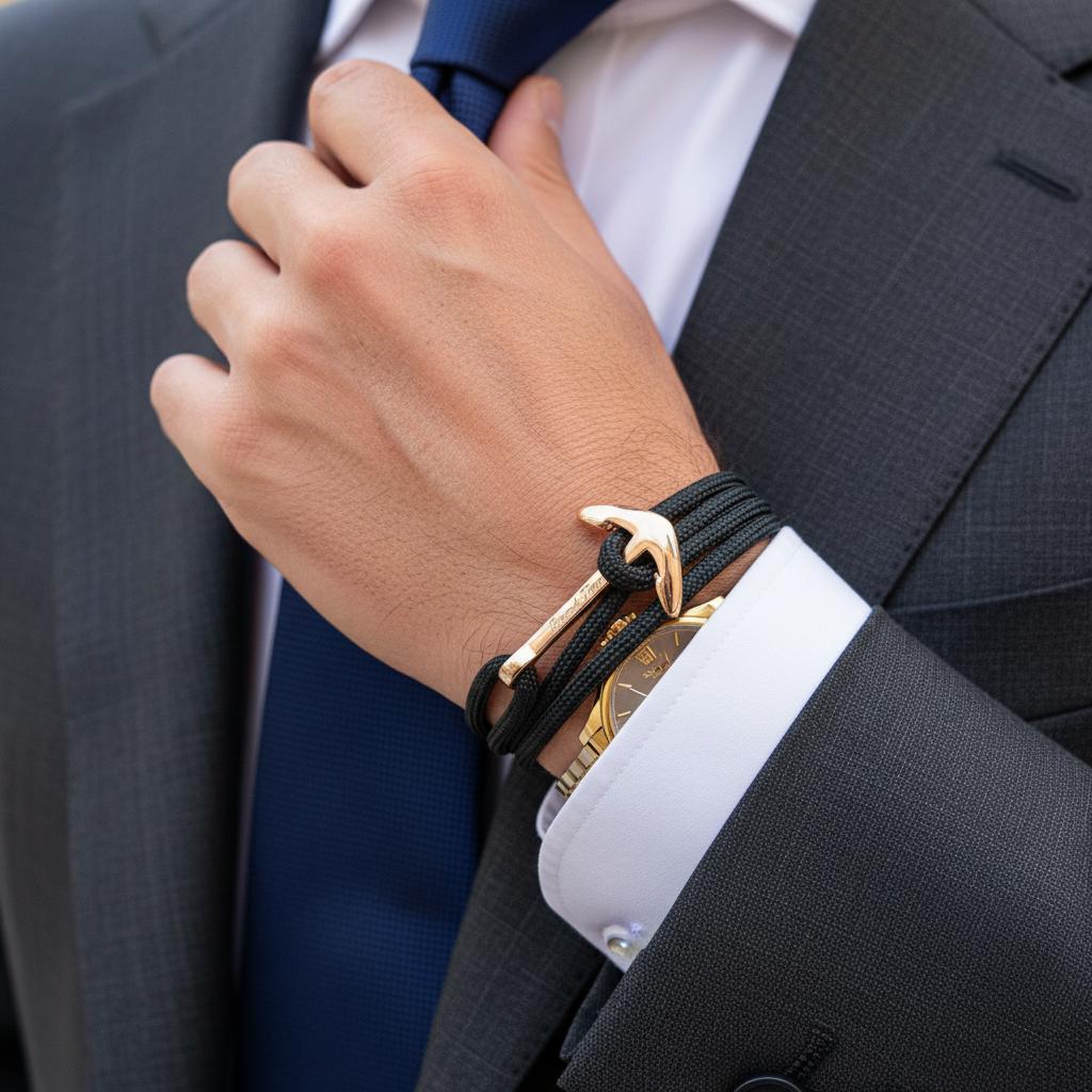 YACHT CREW big anchor bracelet black