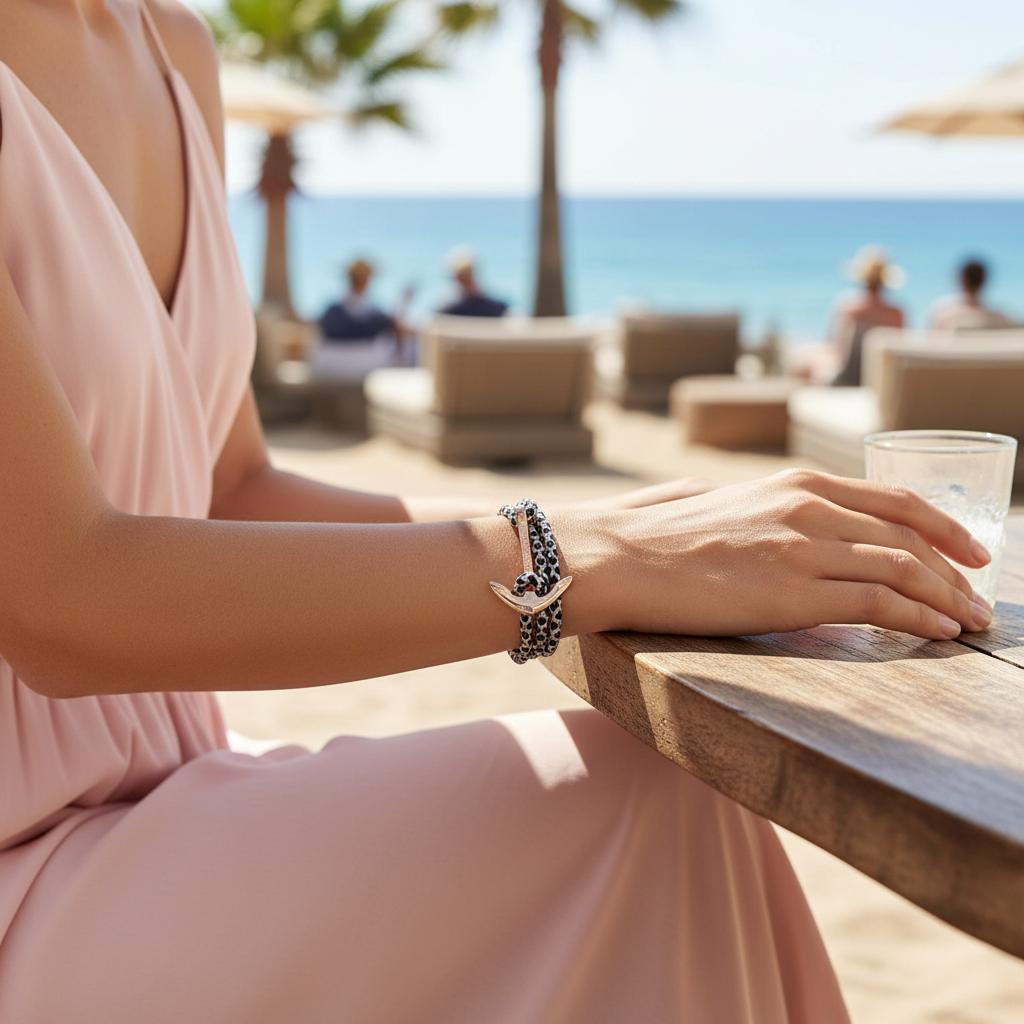 YACHT CREW medium anchor bracelet navy blue cream