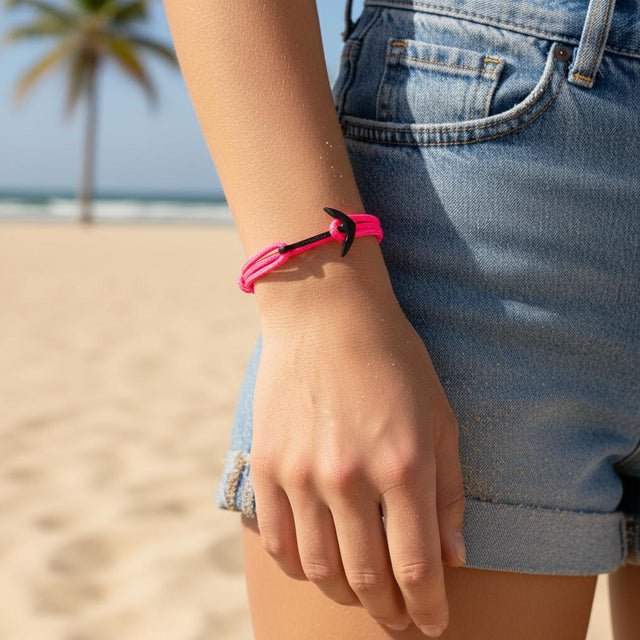 YACHT CREW medium anchor bracelet neon pink