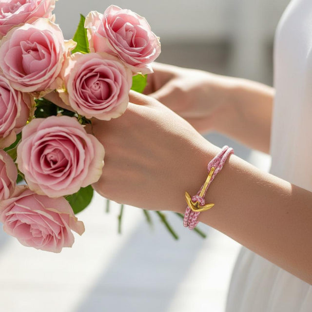 YACHT CREW medium anchor bracelet rose pink white