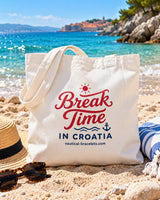 Break Time In Croatia canvas beach bag on the beach