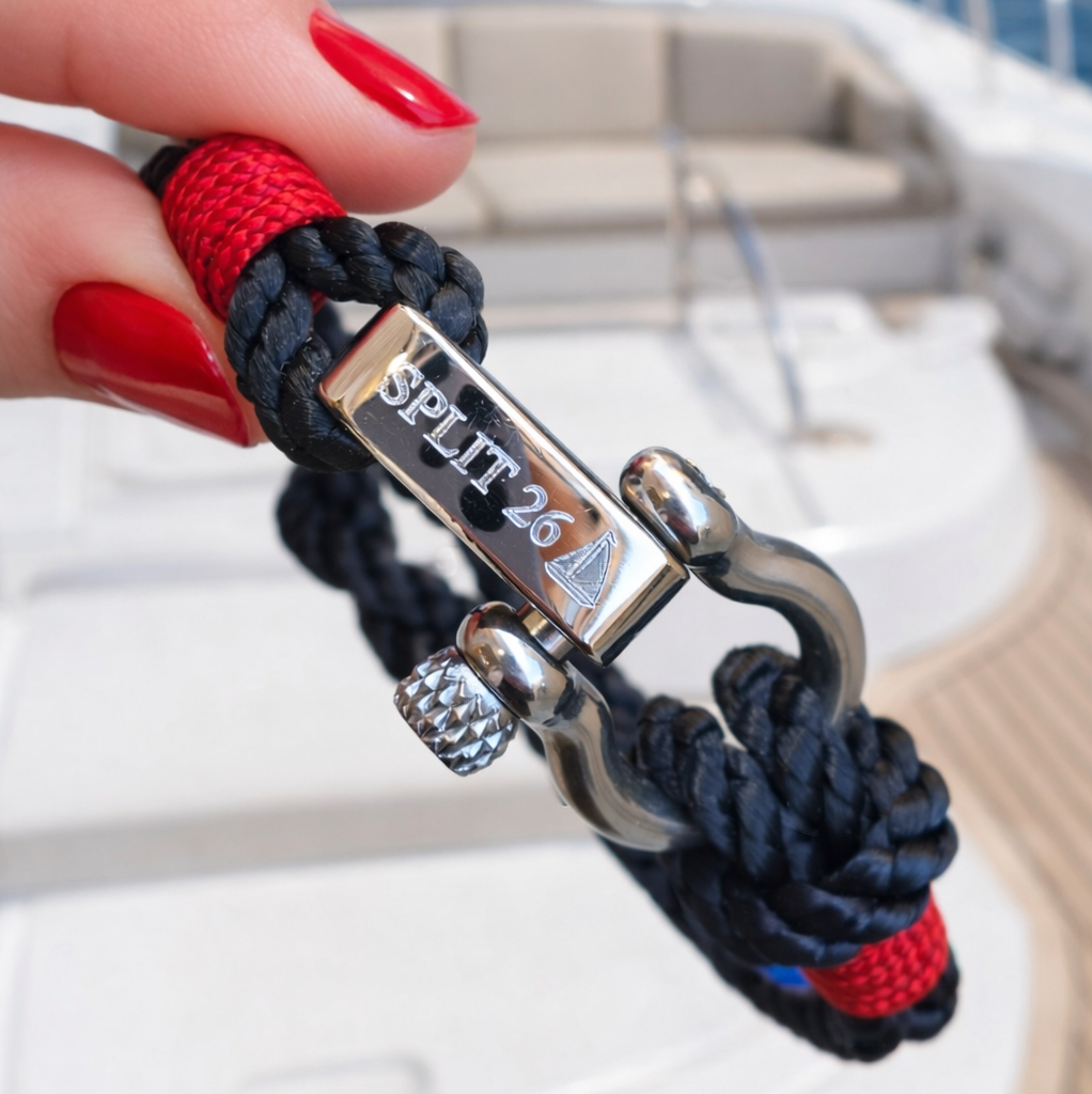 WAVES 4mm Armband mit nautischer Faltschließe, Schwarz/Rot