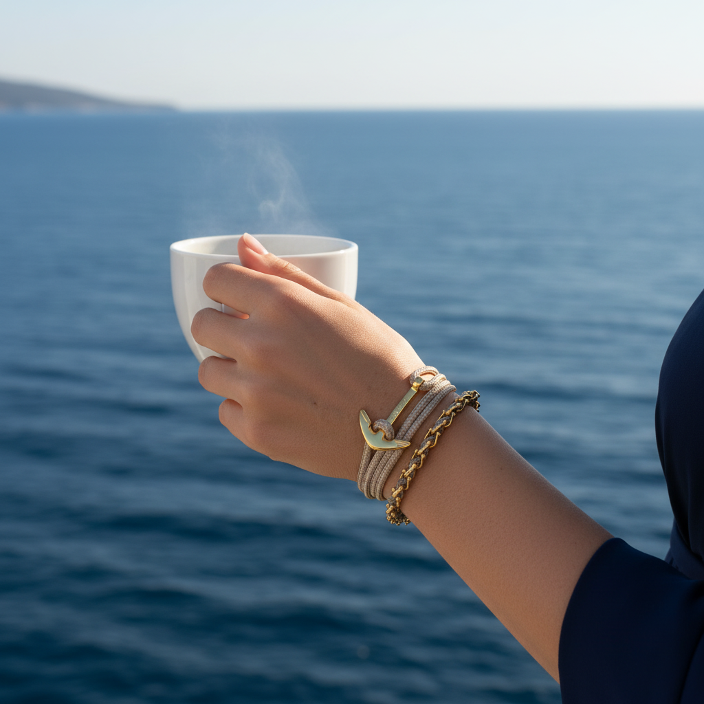 YACHT CREW mittelgroßes Ankerarmband Cafe au lait