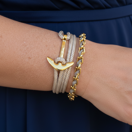 YACHT CREW mittelgroßes Ankerarmband Cafe au lait